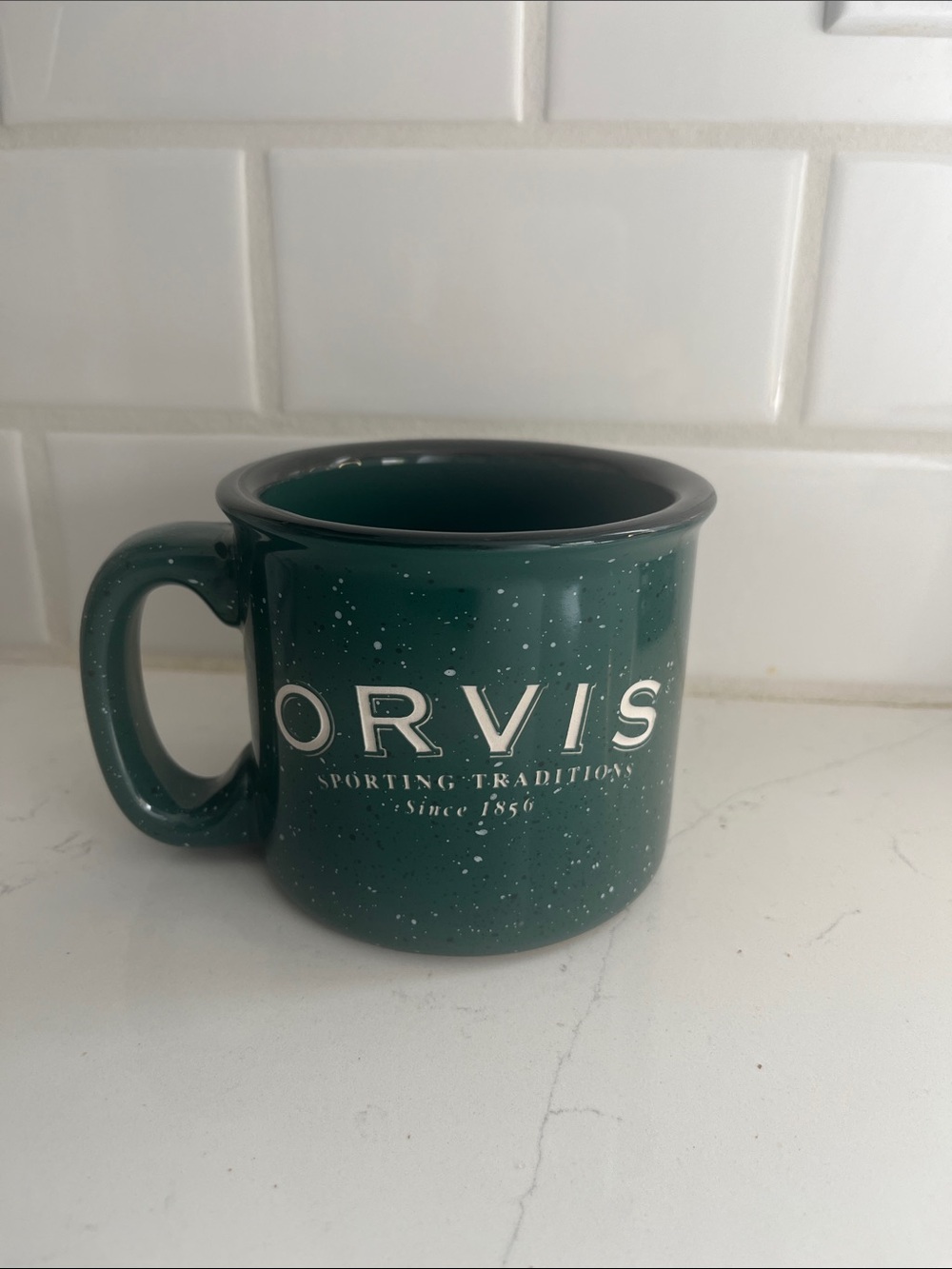 Orvis Forest Green Speckled Camping Mug